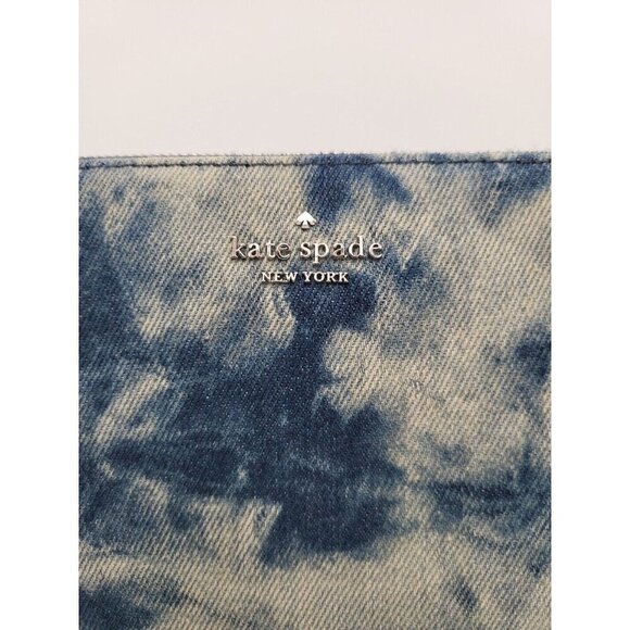 Kate Spade Jackson Tye-Dye Blue Multi Denim Large Zip Pouch Contrast Trim NWOT - Picture 2 of 14